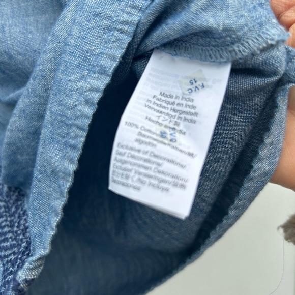 J crew Mercantile peasant top XS chambray embroidered blue denim tassel boho - Picture 8 of 10